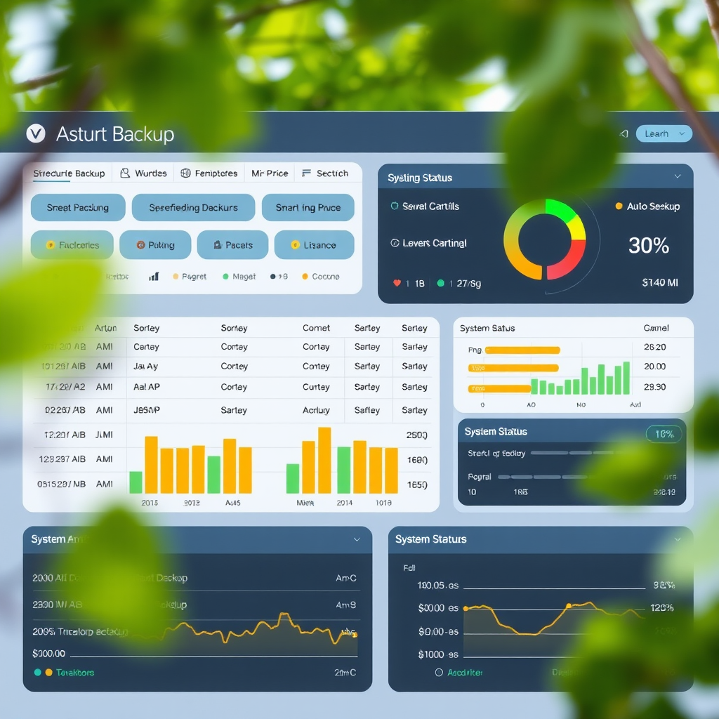 Automated backup system dashboard showing scheduled backups, progress indicators, and system status monitoring