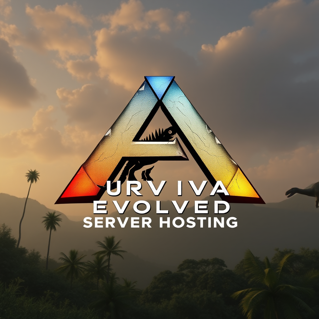 ARK Survival Evolved game server hosting logo with dinosaur theme